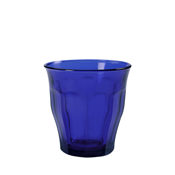 Sapphire Blue Medium Glass Tumbler with bevelled edges