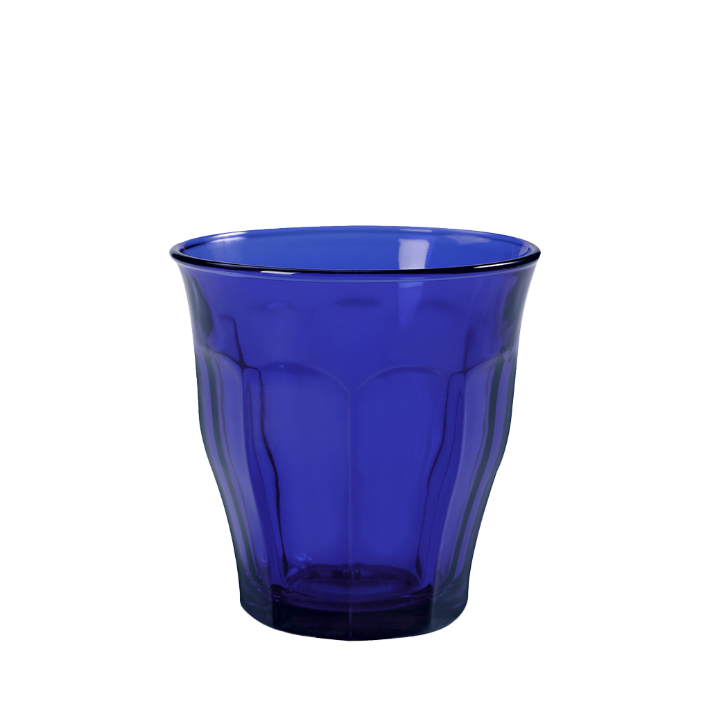 Sapphire Blue Medium Glass Tumbler with Bevelled Edges