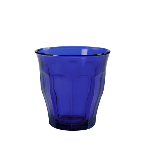 Sapphire Blue Medium Glass Tumbler with Bevelled Edges