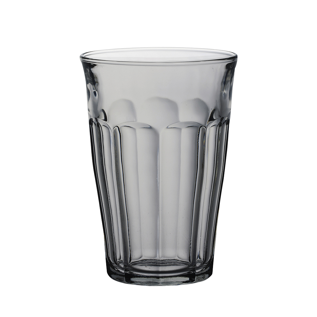 Duralex Le Picardie. Grey Tall Glass Tumbler. Le verre haut en verre gris.