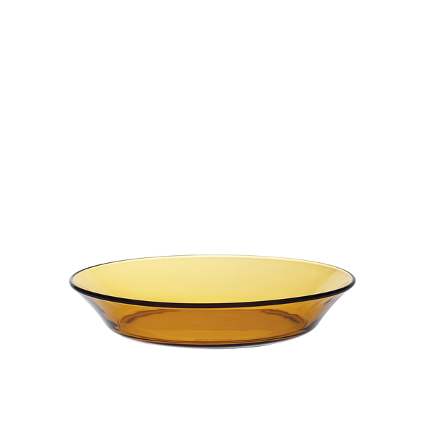 Duralex Lys. Stylish and minimalist amber yellow glass soup bowl. Le bol à soupe en verre jaune ambré, élégant et minimaliste.
