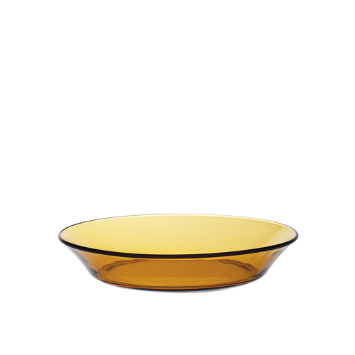 Duralex Lys. A stylish and minimalist amber yellow glass soup bowl. Un bol à soupe en verre jaune vermeil élégant et minimaliste.