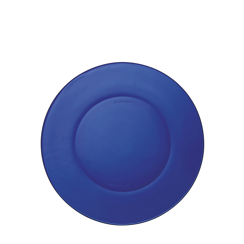 Duralex Lys. Sapphire Blue Glass Plate. L'assiette en verre bleu saphir.