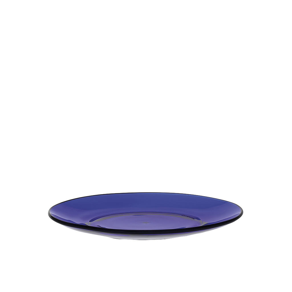 Duralex Lys. Sapphire Blue Glass Plate. L'assiette en verre bleu saphir.