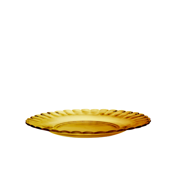 Duralex Le Picardie. Amber Yellow Glass Plate. L'assiette en verre jaune.