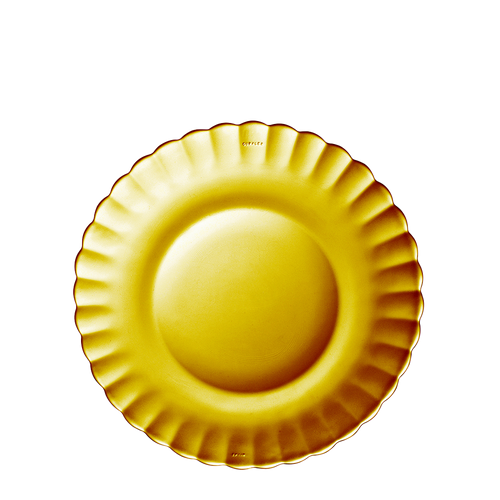 Duralex Le Picardie. Amber yellow glass plate. L'assiette en verre jaune ambré.