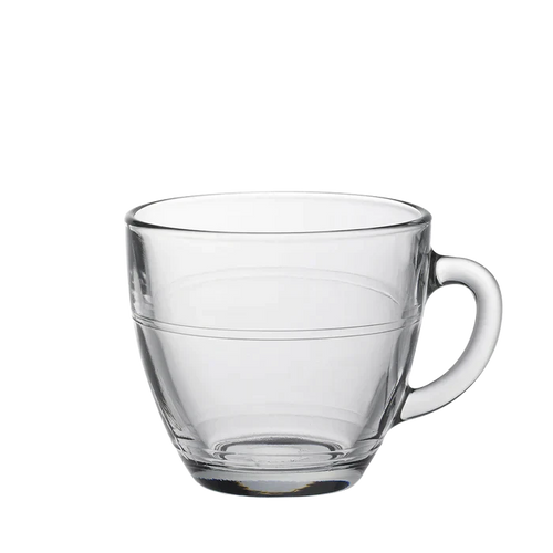 Le Gigogne. Clear Glass Coffee Cup. Tasse à café en verre transparent.