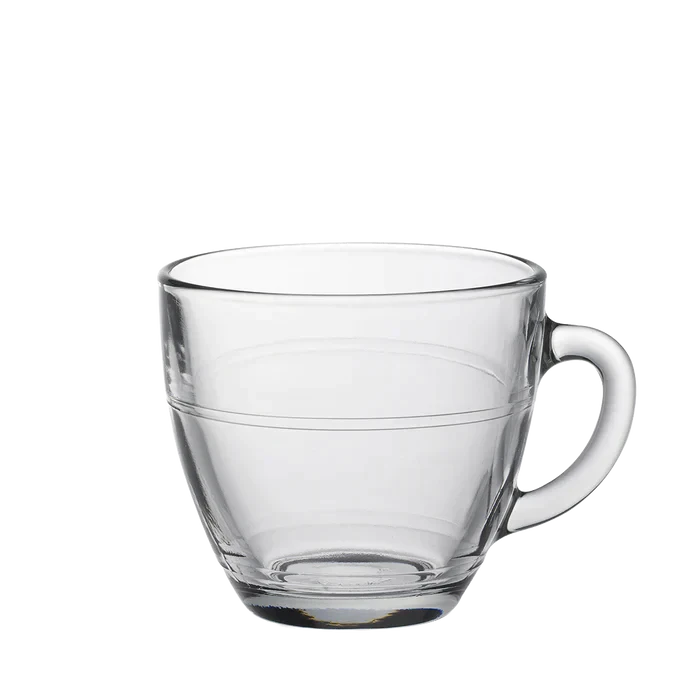 Le Gigogne. Clear Glass Coffee Cup. Tasse à café en verre transparent.