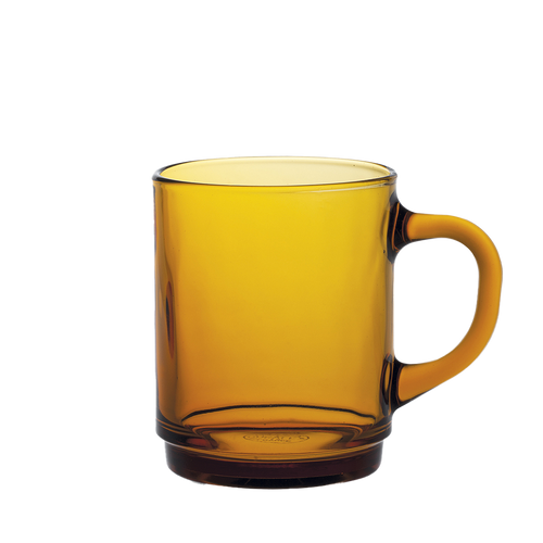 Duralex Versailles. Amber Yellow Glass Mug. La tasse en verre jaune ambré.