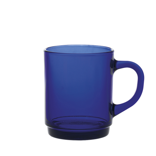 Duralex Versailles. Sapphire Blue Glass Mug. La tasse en verre bleu saphir.