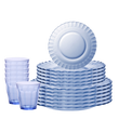 Duralex Le Picardie® Marine Dinner, Dessert Plate and 250ml Tumbler (18 Pc) Duralex Le Picardie. 18 Piece Marine Blue Glass Dinnerware Tableware Set- Dinner Plates, Dessert Plates, Tumblers. L'ensemble de vaisselle en verre bleu marine de 18 pièces - des assiettes à dîner, des assiettes à dessert, des verres.