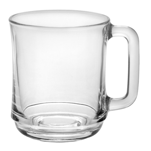 Duralex Lys. Clear Glass Mug. La tasse en verre transparent.