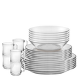 Duralex Lys Clear 24 Pcs Dinnerware Set Duralex Lys. 24 Piece Clear Glass Tableware Set - Dinner Plates, Dessert Plates, Bowls, and mugs. L'ensemble de vaisselle en verre transparent de 24 pièces - des assiettes à dîner, des assiettes à dessert, des bols et des tasses.