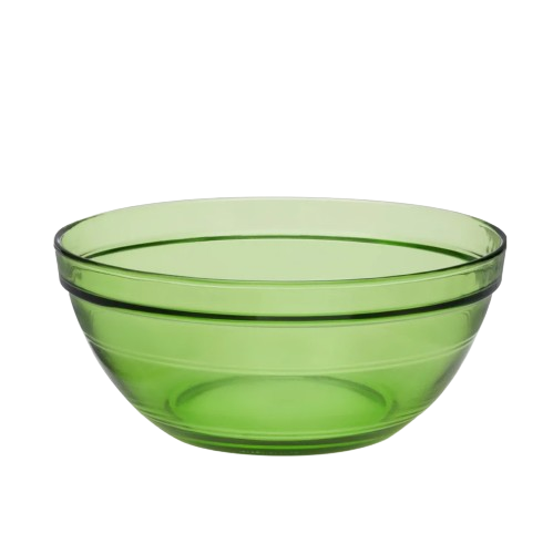 Duralex Gigogne. Green Glass Salad and Serving Bowl. Le bol à salade et de service en verre vert.
