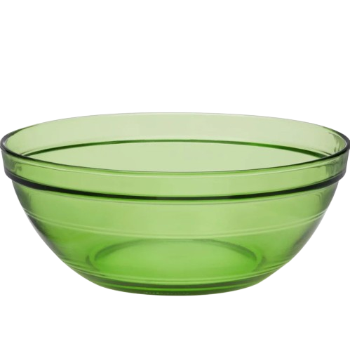 Duralex Gigogne. Green Glass Salad and Serving Bowl. Le bol à salade et de service en verre vert.