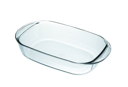 Duralex Ovenchef. Clear glass Rectangular Roaster. Le Plat à rôtir rectangulaire en verre transparent.