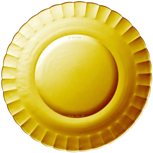 Duralex Le Picardie. Iconic amber Yellow Glass plate. L'assiette iconique en verre jaune ambré.
