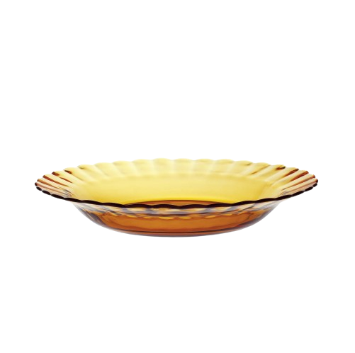 Duralex Le Picardie. Amber yellow glass soup bowl. Le bol à soupe en verre jaune ambré.