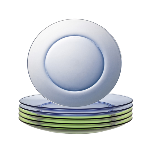 Assiettes en verre Duralex Lys Vert et Marine – Lot de 6 (3 pièces de chaque) – 23 cm