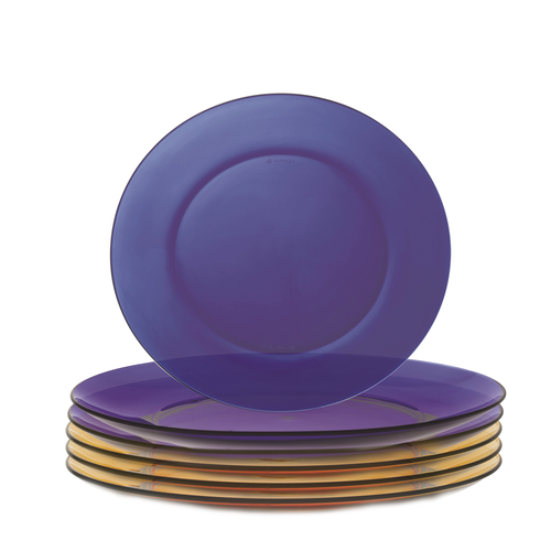 Assiettes en verre Duralex Lys Ambre et Saphir – Lot de 6 (3 pièces de chaque) – 19 cm