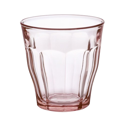 Duralex Le Picardie. Iconic medium pink glass tumbler. Le verre iconique de taille moyenne en verre rose.