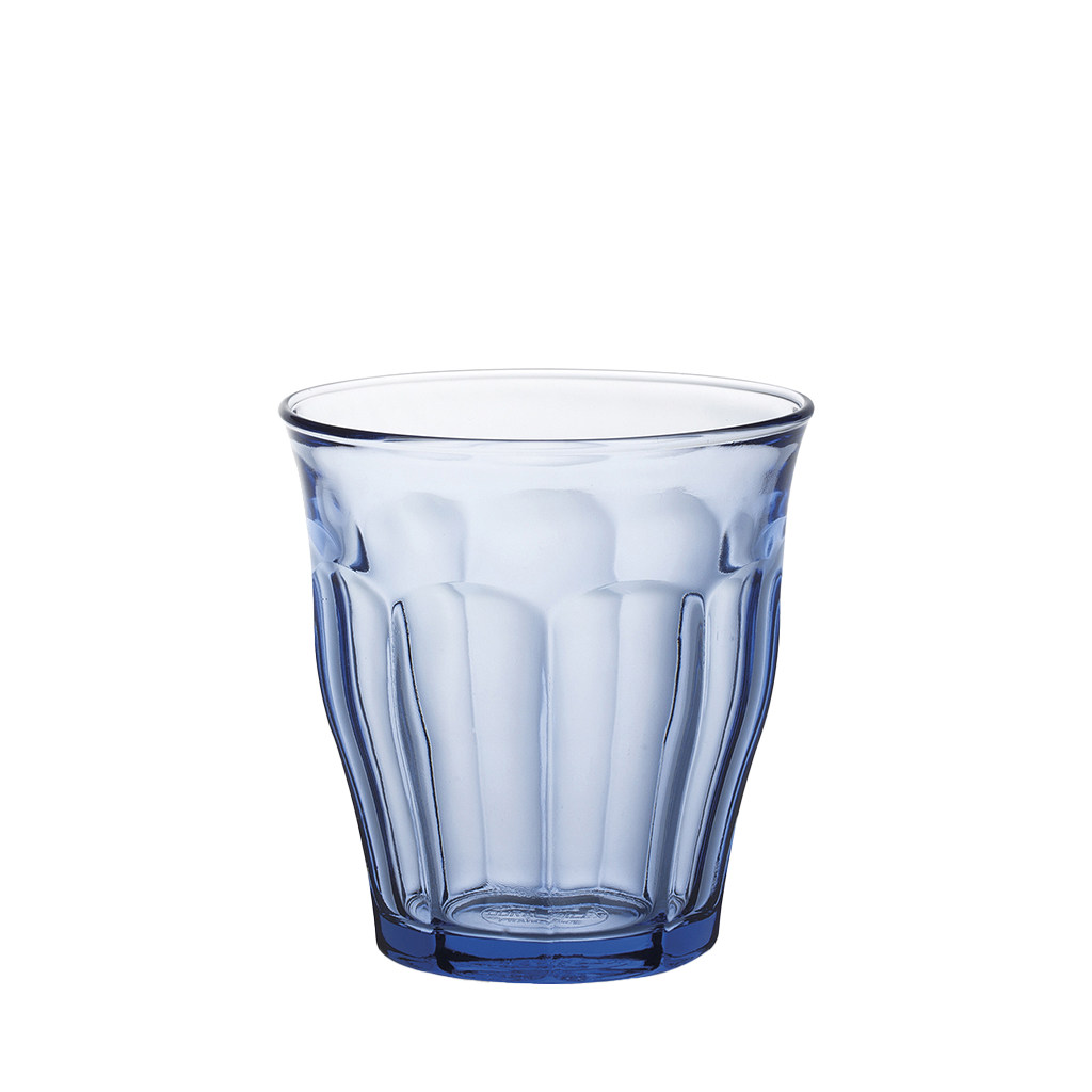 Duralex Le Picardie. Marine Blue Medium Glass Tumbler. Un verre moyen bleu marine.