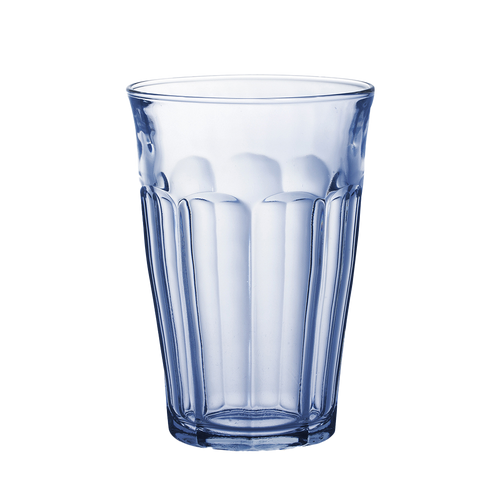 Duralex Picardie. The large glass tumbler in marine color. Le grand verre en couleur marine.