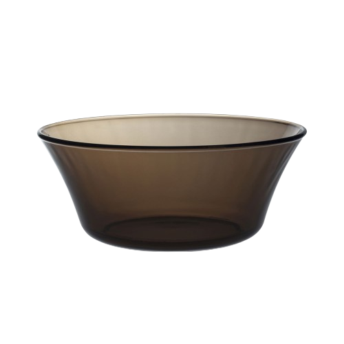 Duralex Lys. A stylish sepia salad bowl with a flat base and edges that curve slightly outwards. Un bol à salade chic sepia avec une base plate et des bords qui s'incurvent légèrement vers l'extérieur.