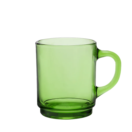 Duralex Versailles. Green Glass Mug. La tasse en verre vert.