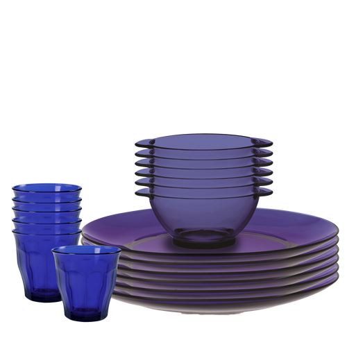 Lys Saphir Dinnerware Set, Dessert Plates, Bowls and 250ml Tumblers (18 Pc)