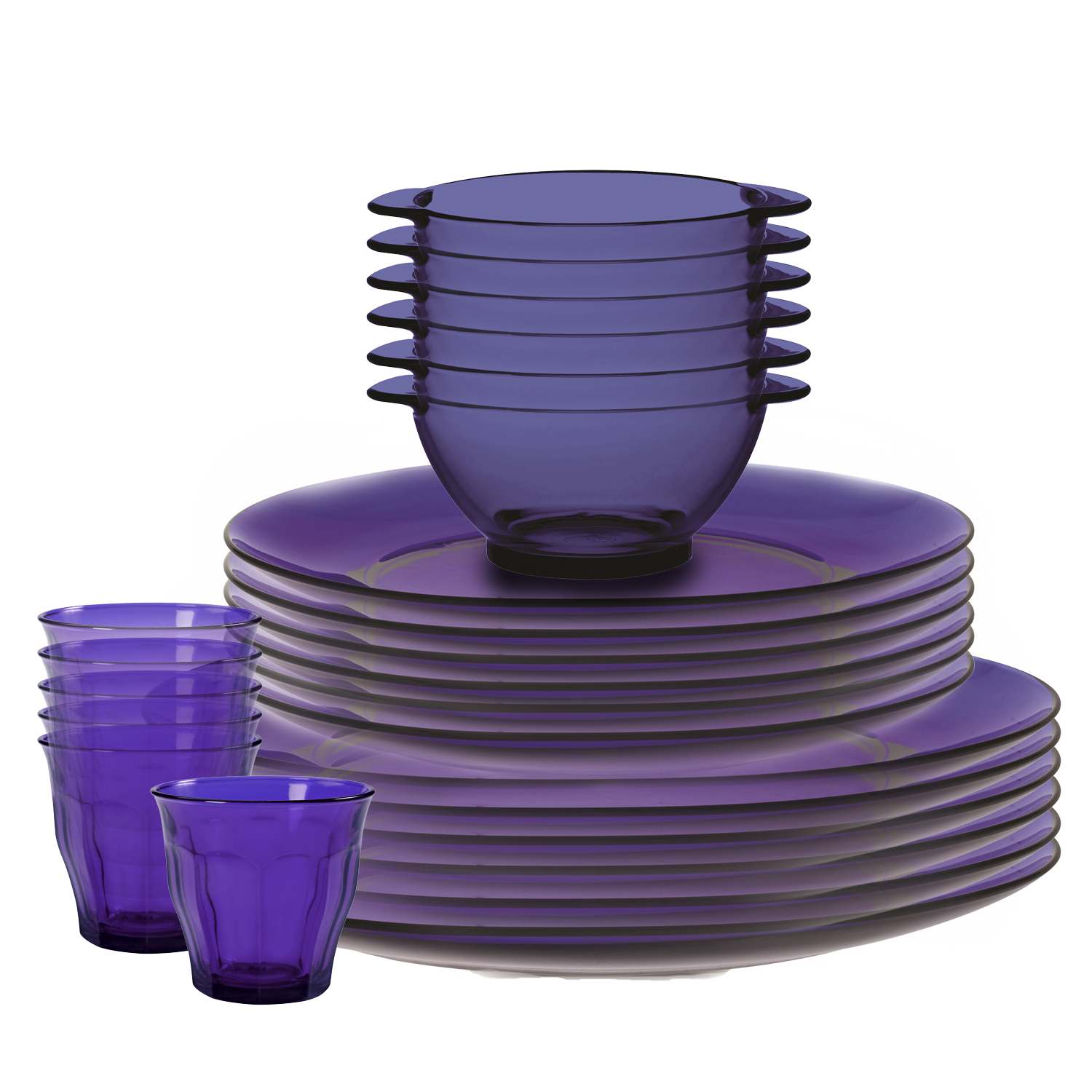 Duralex Lys Saphir Dinnerware Set, Dinner, Dessert Plates, Bowls