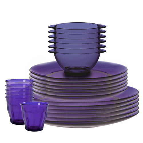 Lys Saphir Dinnerware Set, Dinner, Dessert Plates, Bowls and Tumblers (24 Pc)