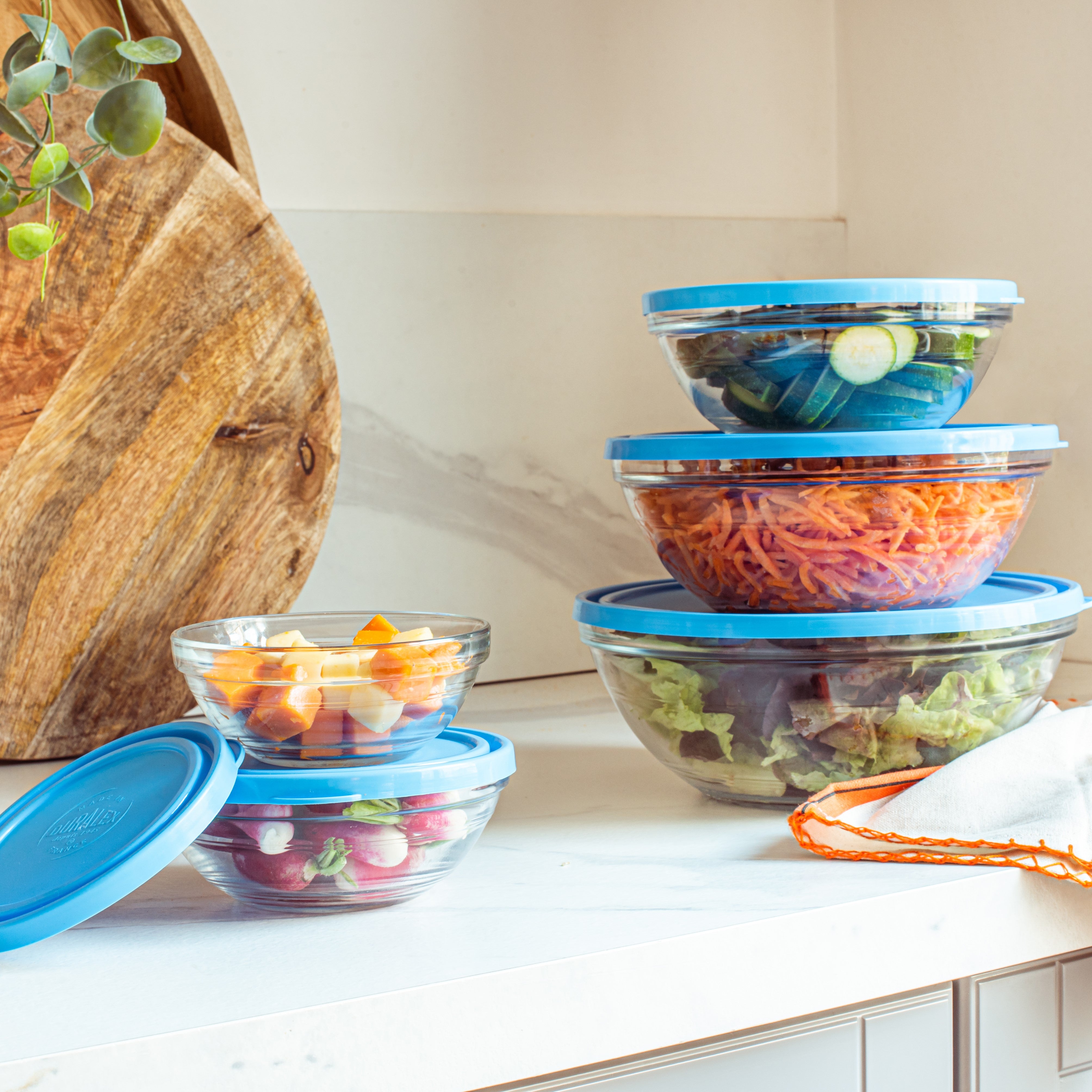 Freshbox - Boîte de conservation ronde avec couvercle bleu (lot de 8 pièces)