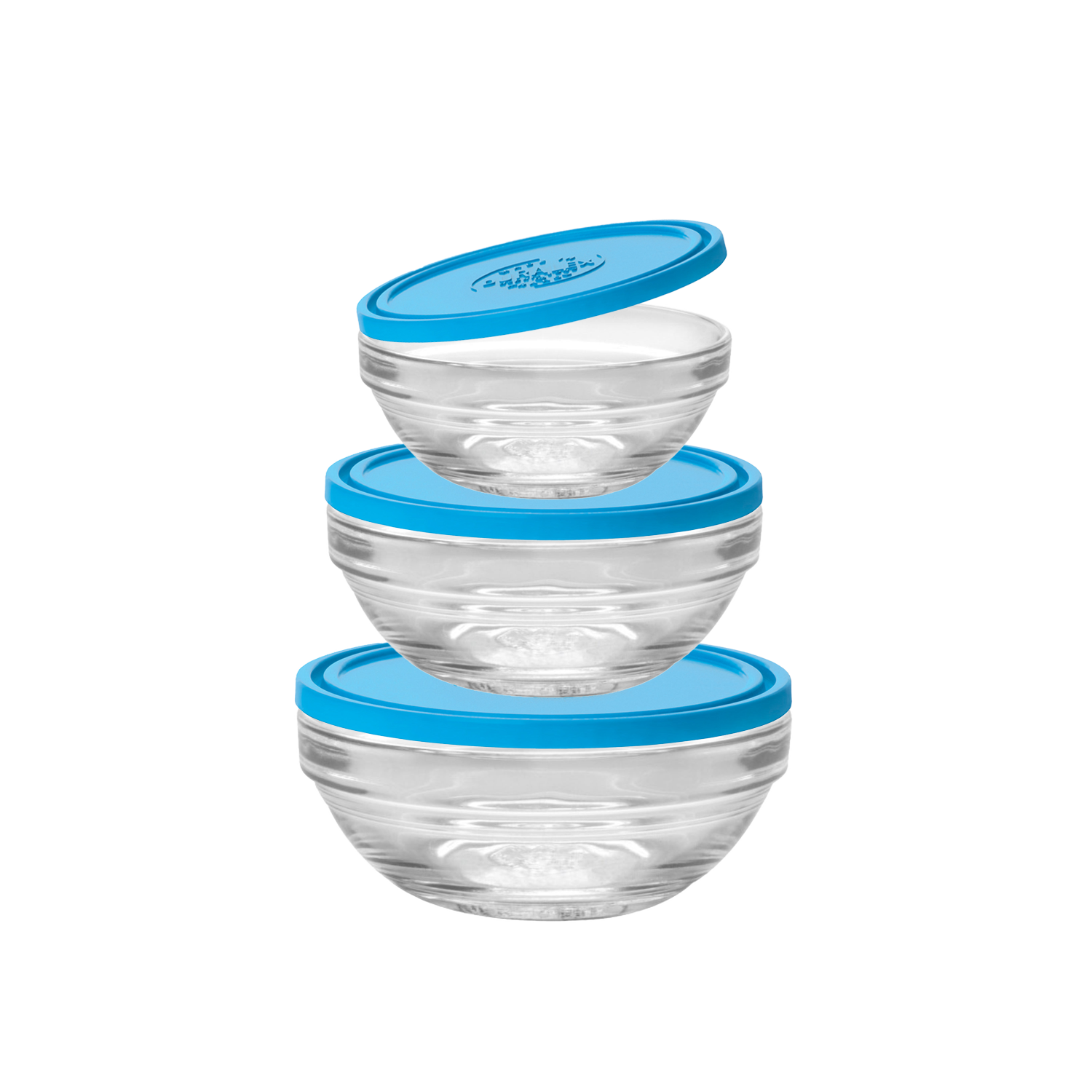 Round Bowl Set with Blue Lids – 3 Piece (14cm, 17cm, 20cm)
