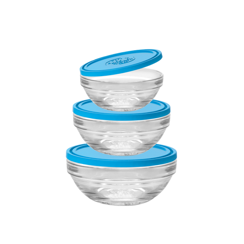 Round Bowl Set with Blue Lids – 3 Piece (14cm, 17cm, 20cm)