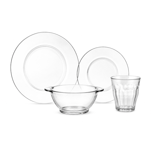 Lys Dinnerware Set, Dinner, Dessert Plates, Bowls and Tumblers (24 Pc)
