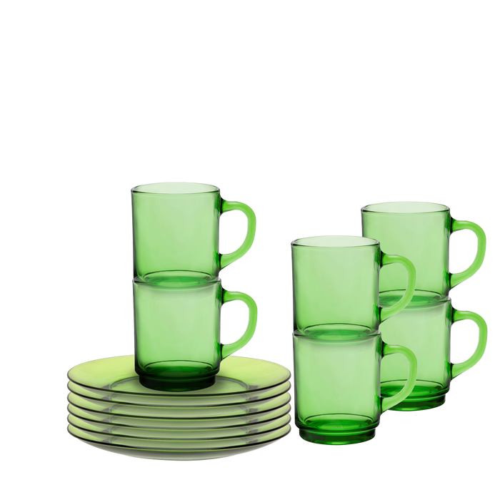 Duralex Lys Green Coffee and Cake Set (12 Pc) Made in France