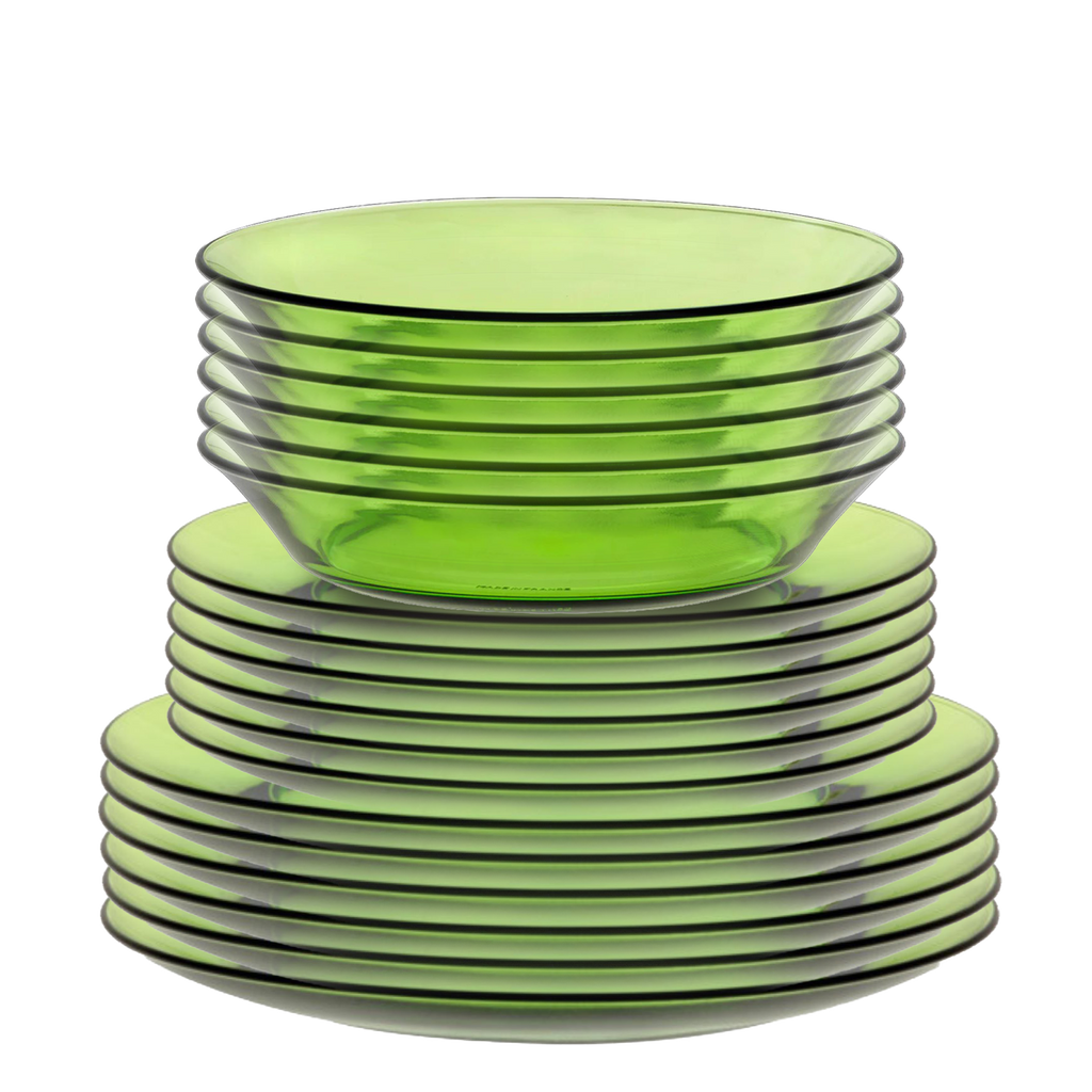 Green 18 Pcs Dinnerware Set Dinner Dessert and Soup Plates