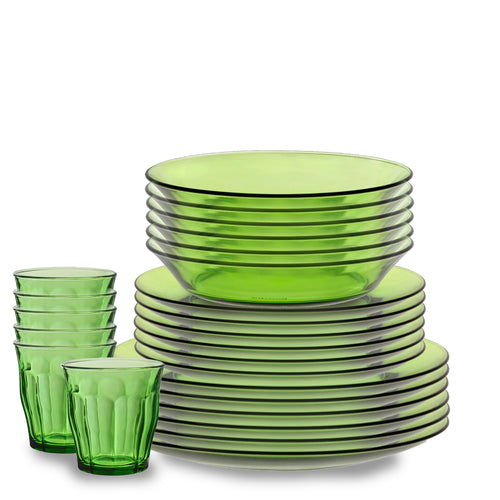 Lys Green Dinnerware Set, Dinner, Dessert, Soup Plates and Tumblers (24 Pc)
