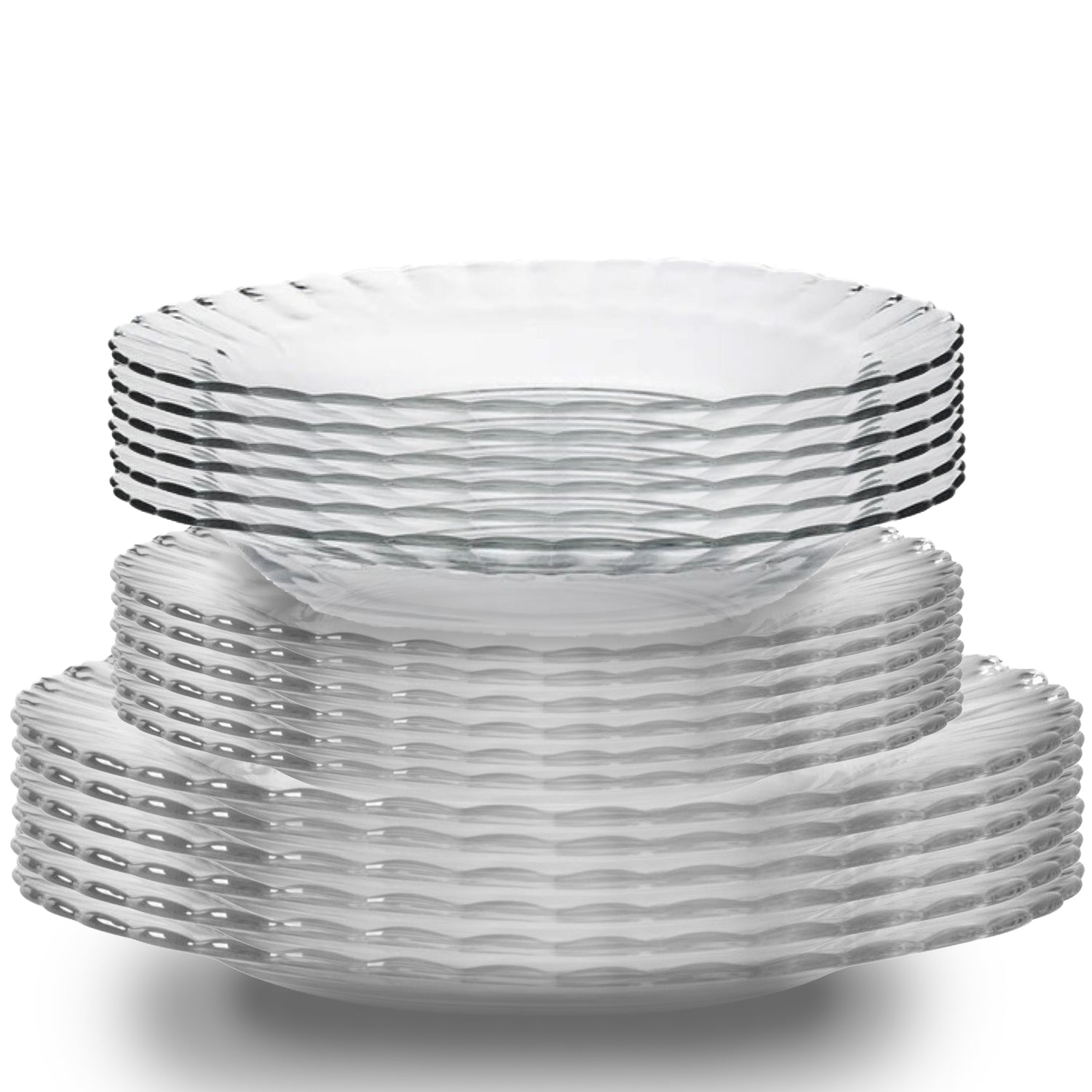 Picardie Clear Glass Plate Set (18-Piece) – 20cm, 26cm & Deep 23cm