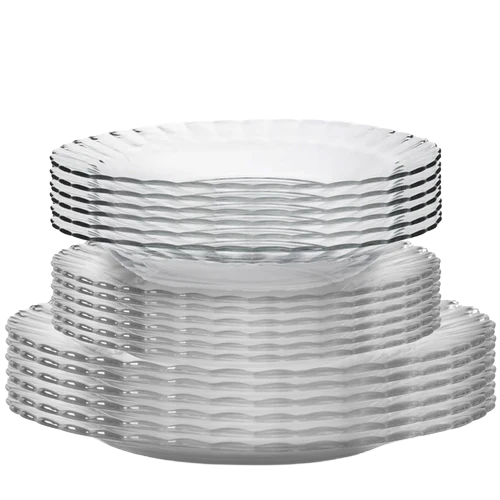 Picardie Clear Glass Plate Set (18-Piece) – 20cm, 26cm & Deep 23cm
