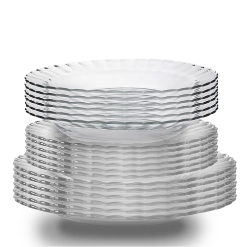 Picardie Clear Glass Plate Set (18-Piece) – 20cm, 23cm & Deep 23cm