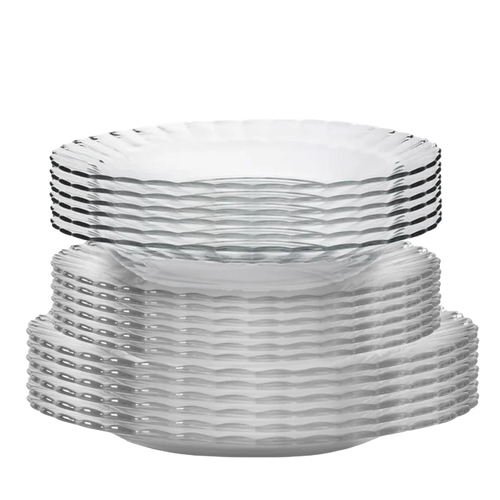 Picardie Clear Glass Plate Set (18-Piece) – 20cm, 23cm & Deep 23cm