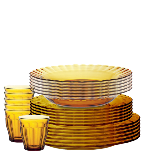 Le Picardie® Amber Dinnerware Set, Dinner, Dessert, Soup Plates and Tumblers (24 Pc)