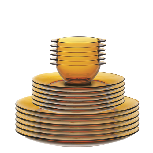 Lys Amber Dinnerware Set, Dinner, Dessert Plates and Bowls (18 Pc)