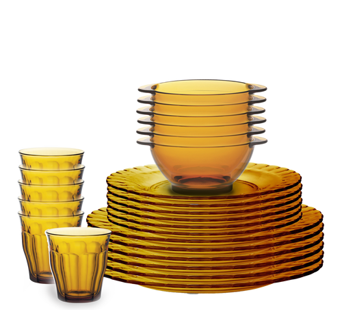 Le Picardie® Amber Dinnerware Set, Dinner, Dessert Plates, Bowls and Tumblers (24 Pc)