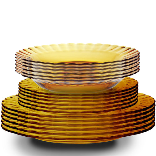 Picardie Amber Glass Dinner Set (18-Piece) – 26cm, 23cm & Deep Plate