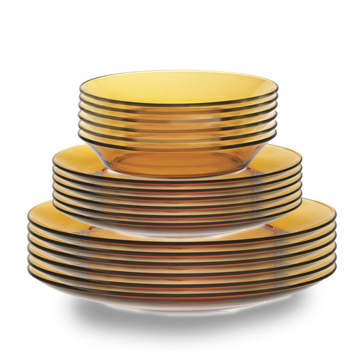 Lys Amber 18 Piece Dinnerware Set- Dinner Plate, Salad Plate, and Soup Plate Set
