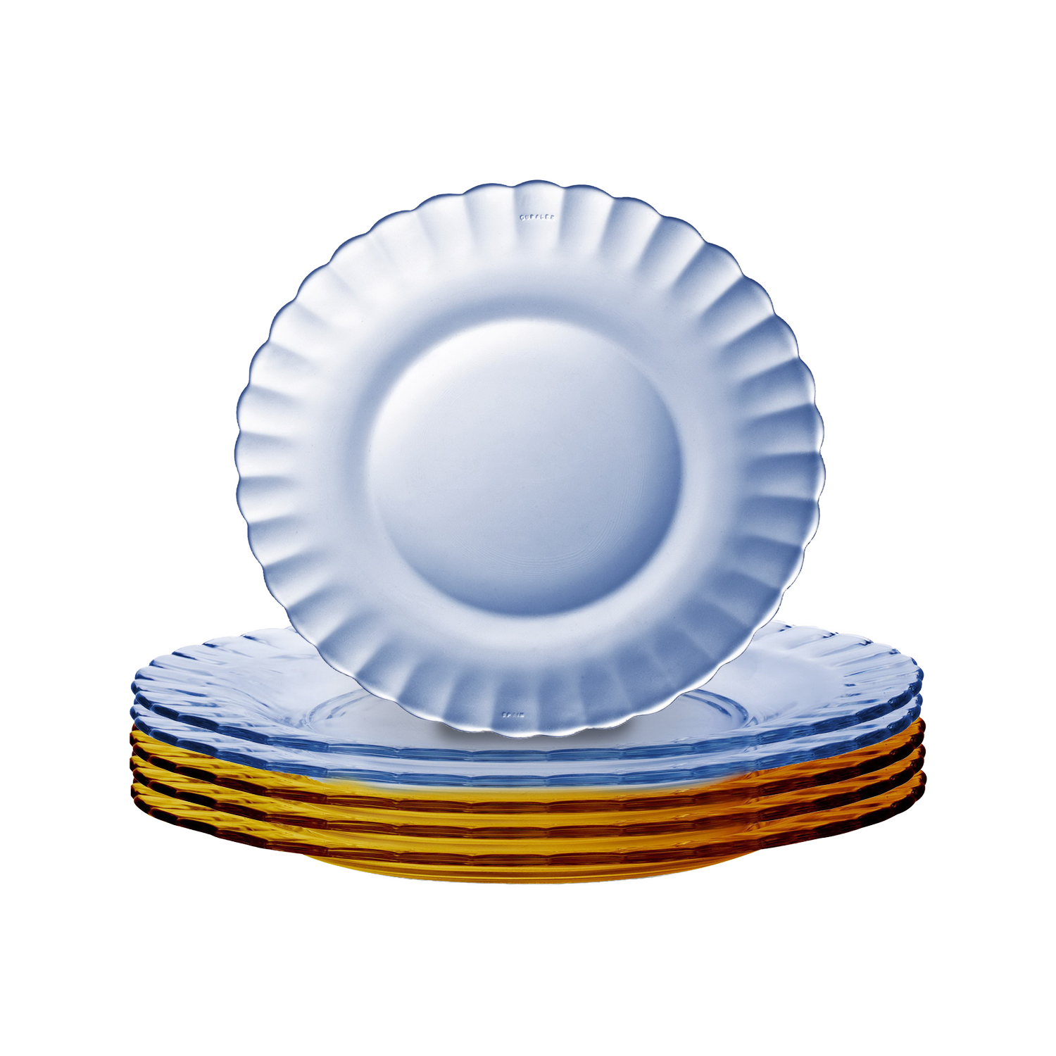 Picardie Mixed Color Plate Set – Amber & Marine (3 Amber / 3 Marine)