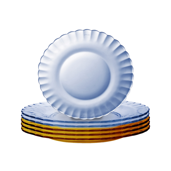Picardie Mixed Color Plate Set – Amber & Marine (3 Amber / 3 Marine)